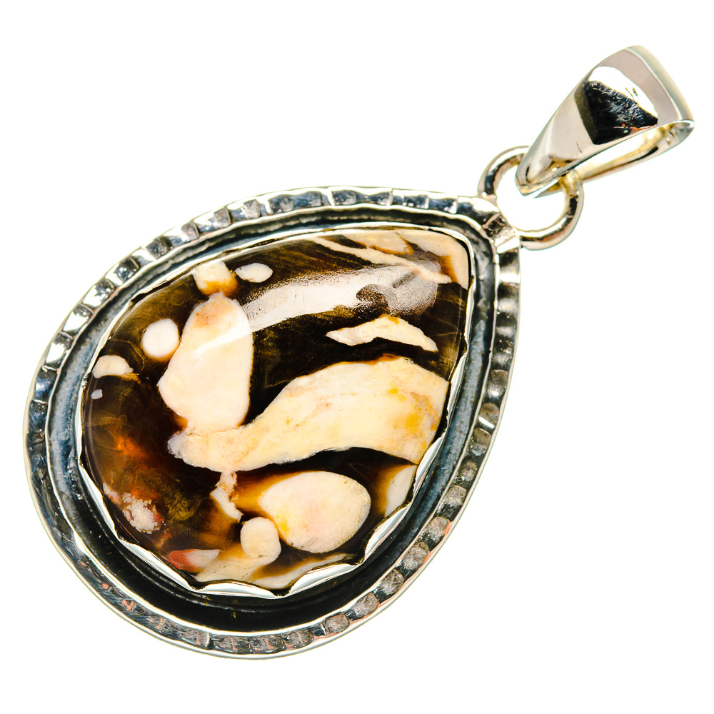 Brown-and-cream jasper oval pendant in 925 sterling silver bezel with bail
