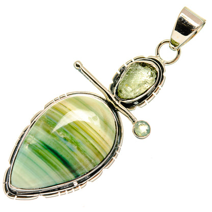 Sterling silver pendant with oval green striped jasper, round green gemstone, bail
