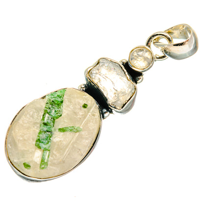 Green Tourmaline In Quartz Pendants handcrafted by Ana Silver Co - PD24617 - Photo 2