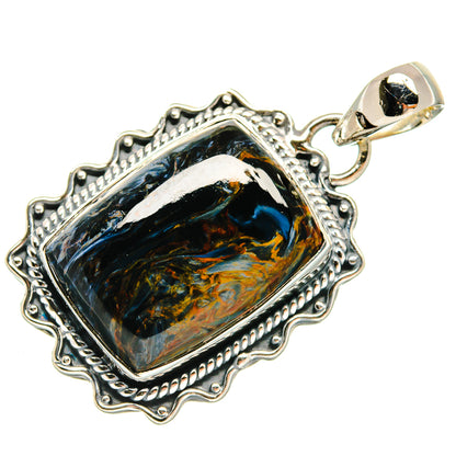 925 sterling silver pietersite pendant with faceted rectangular dark stone and loop bail