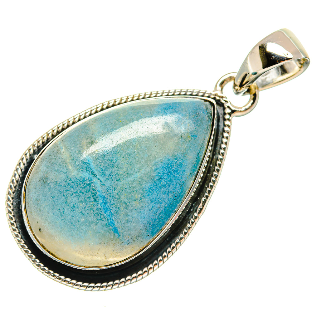 925 sterling silver Larimar teardrop pendant with rope-edged bezel and top bail