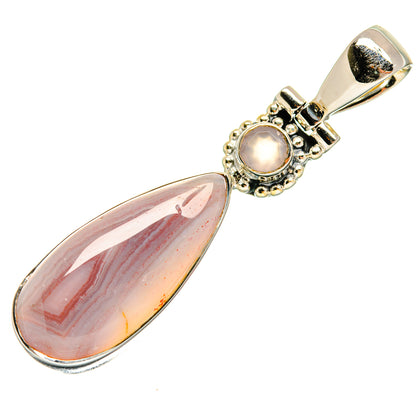 925 sterling silver pendant with teardrop Botswana agate and rose quartz bezel