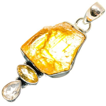 Rough citrine quartz pendant in 925 sterling silver, with yellow and clear drop accents