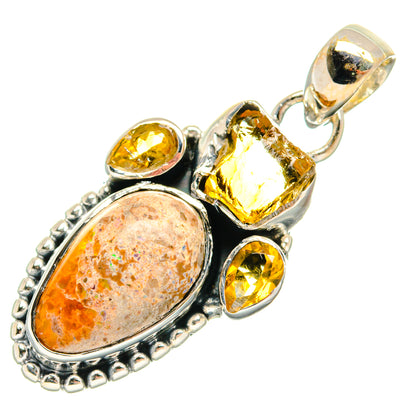 Sterling silver pendant with oval orange fire opal and yellow citrine stones