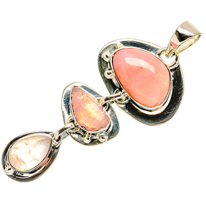 925 sterling silver pendant with three oval pink cabochons and top loop bail