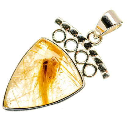 Rutilated quartz triangle pendant in 925 sterling silver with circular filigree bail