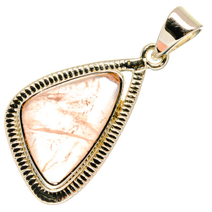 Rose quartz pendant with pale pink teardrop stone, ornate 925 sterling silver bezel and bail