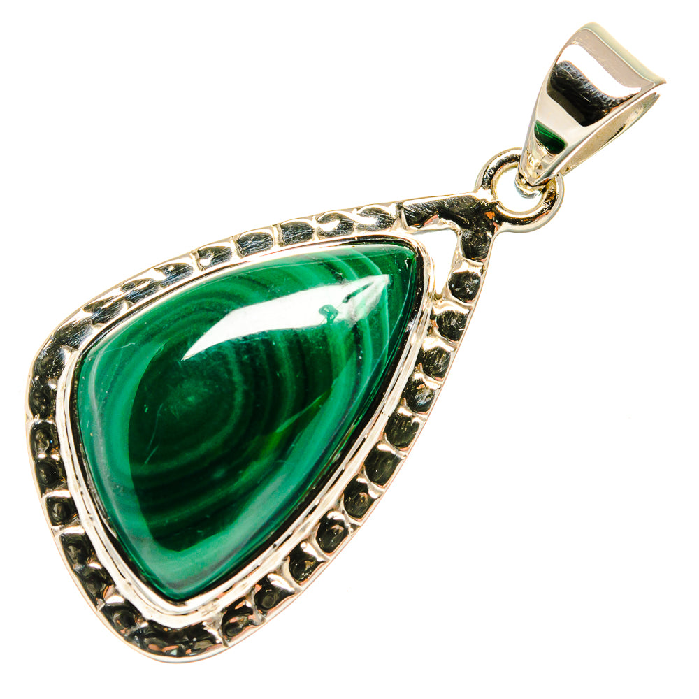 Malachite teardrop pendant in 925 sterling silver with ornate border and bail