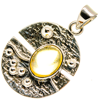 Citrine cabochon pendant in 925 sterling silver with textured setting and bail