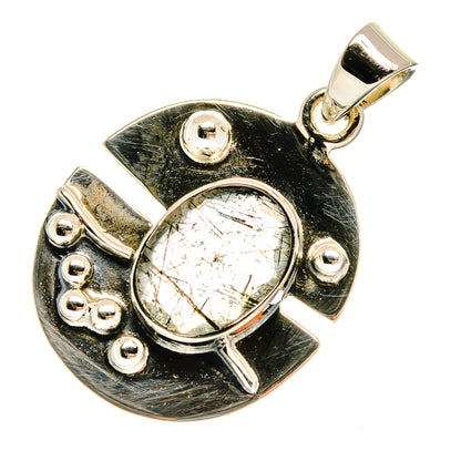 Tourmalinated quartz pendant with dark bezel and 925 sterling silver bail
