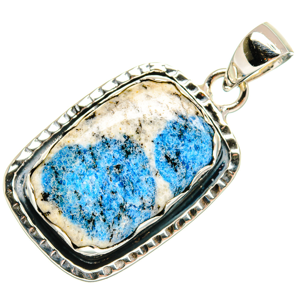 Sterling silver pendant with blue azurite gemstone, oval bezel and open bail