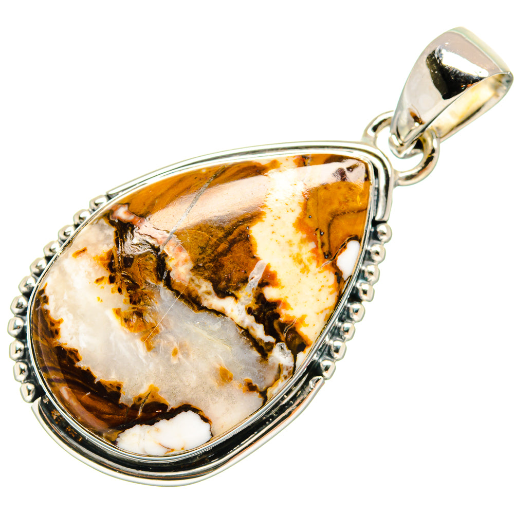 Teardrop jasper pendant with 925 sterling silver bezel and marbled gold, white, and brown