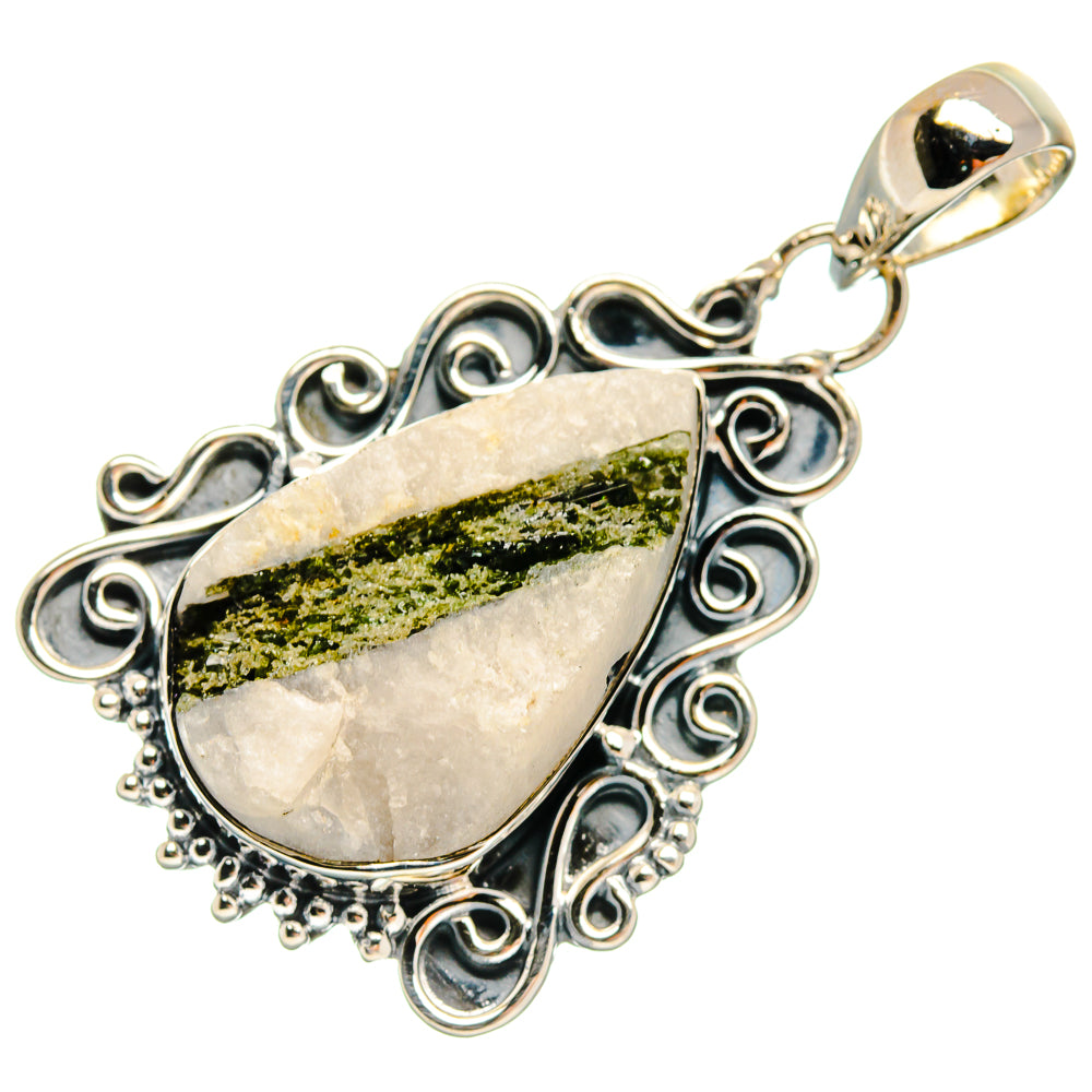 Green Tourmaline In Quartz Pendants handcrafted by Ana Silver Co - PD25039 - Photo 2