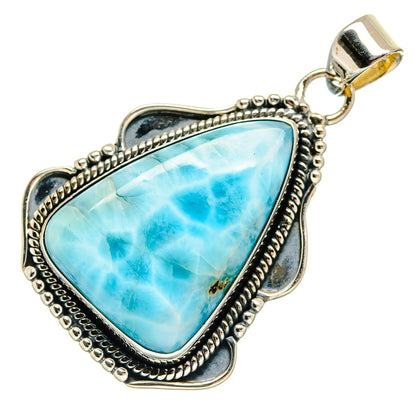 Triangular larimar pendant, light blue stone with silver rope-edge bezel and bail