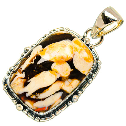 Sterling silver oval jasper pendant with multicolor pebble-like stone cabochon