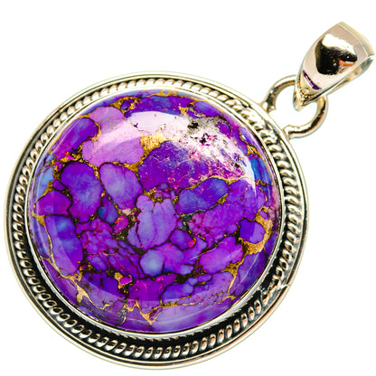 Purple turquoise cabochon pendant in round sterling silver bezel with hanging bail