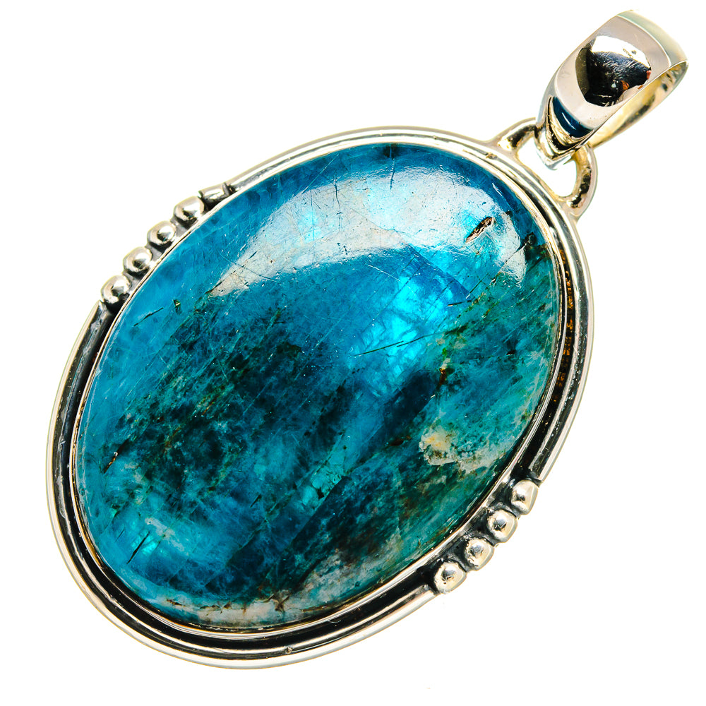 Apatite pendant in sterling silver with oval blue-green gemstone bezel
