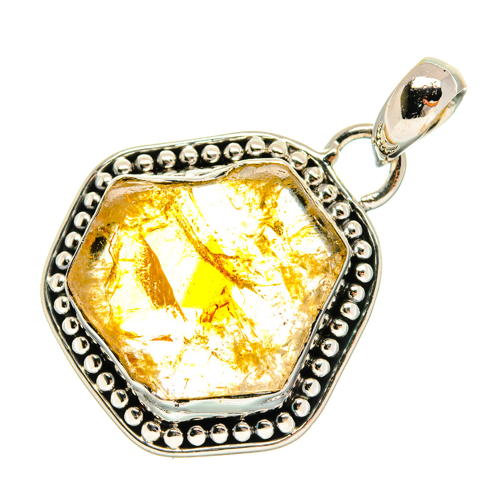 Citrine rough gemstone pendant in 925 sterling silver with beaded edge and loop bail