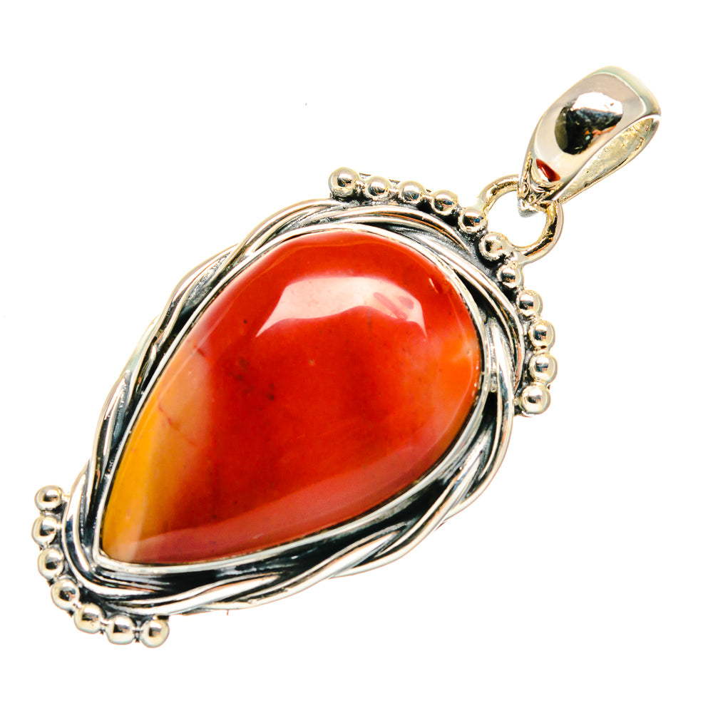 Mookaite teardrop cabochon pendant in 925 sterling silver with ornate edge