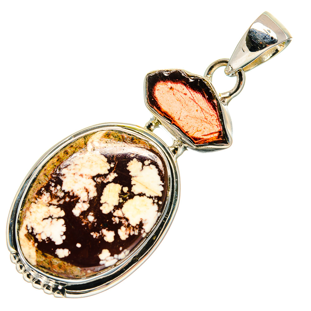 Sterling silver pendant with oval wild horse jasper and marquise red accent stone