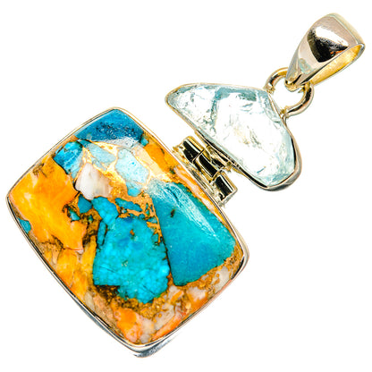 Two-stone turquoise and aquamarine pendant, 925 sterling silver, rectangular settings
