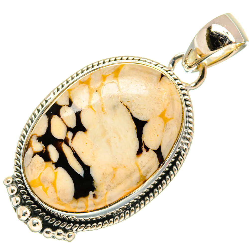Peanut wood jasper pendant, oval sterling silver setting with textured border and bail