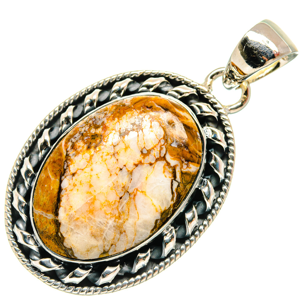 925 sterling silver oval pendant with wild horse jasper center and detailed raised border
