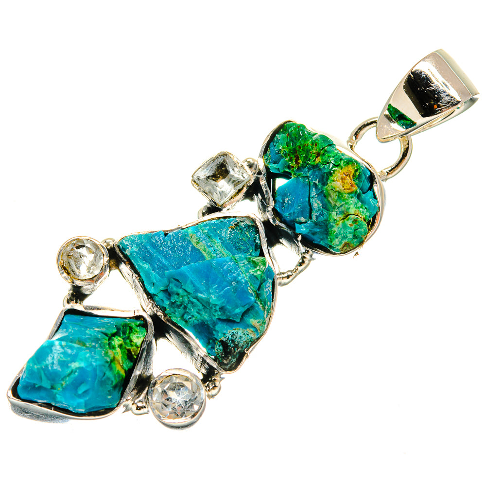 925 sterling silver rough gemstone pendant with blue-green stones and loop bail