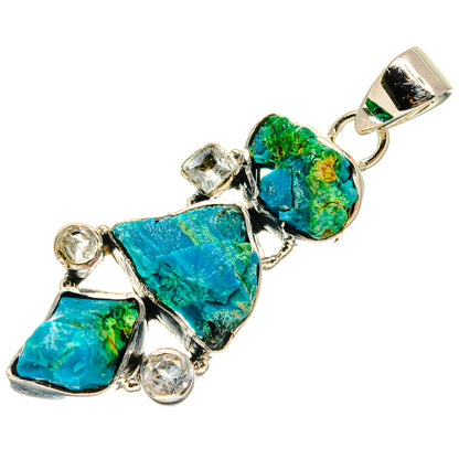 925 sterling silver rough gemstone pendant with blue-green stones and loop bail