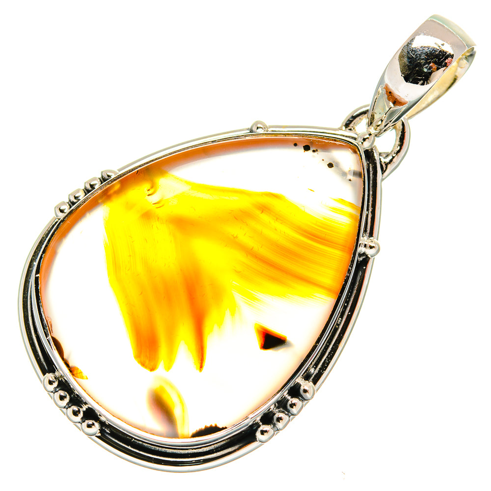 925 sterling silver teardrop agate pendant, yellow-orange translucent stone bezel