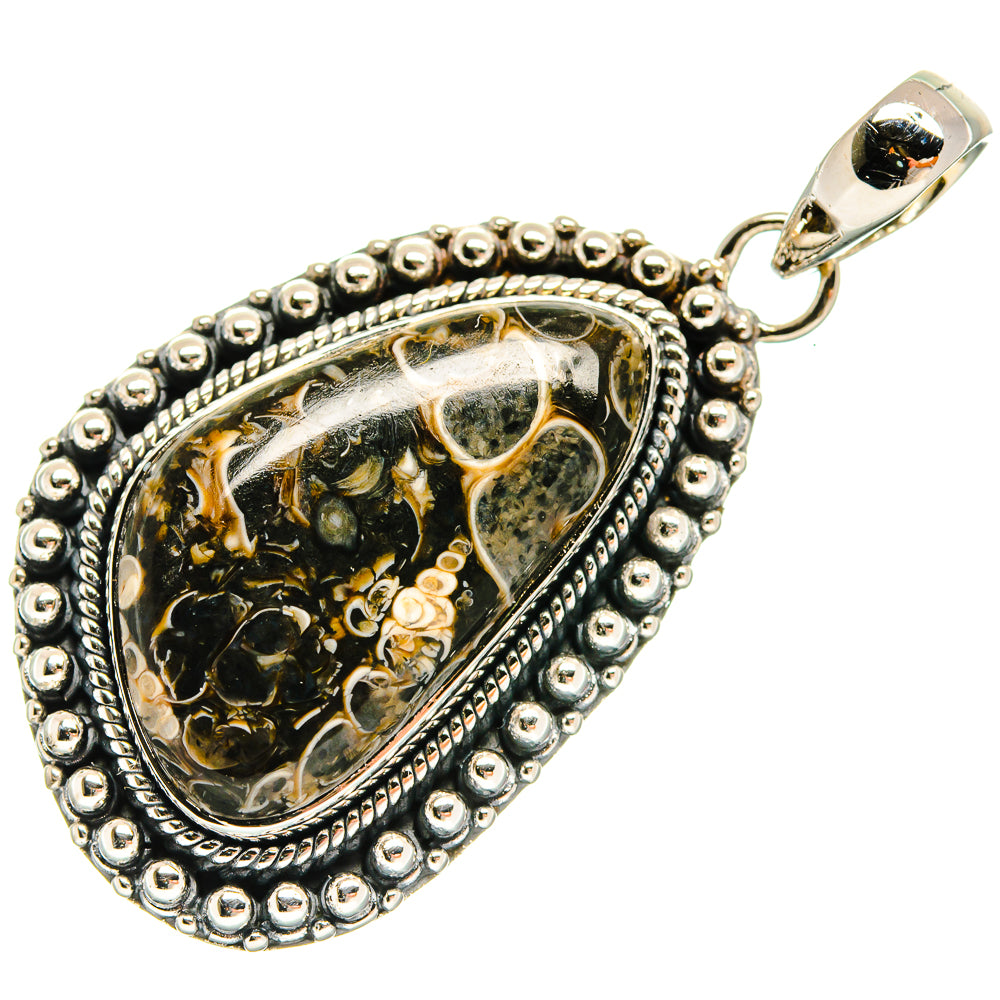 Teardrop turritella agate pendant with 925 sterling silver setting and top loop bail