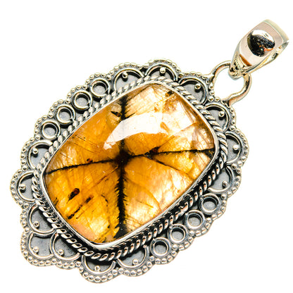 Chiastolite pendant with amber-gold cabochon and textured 925 sterling silver bail
