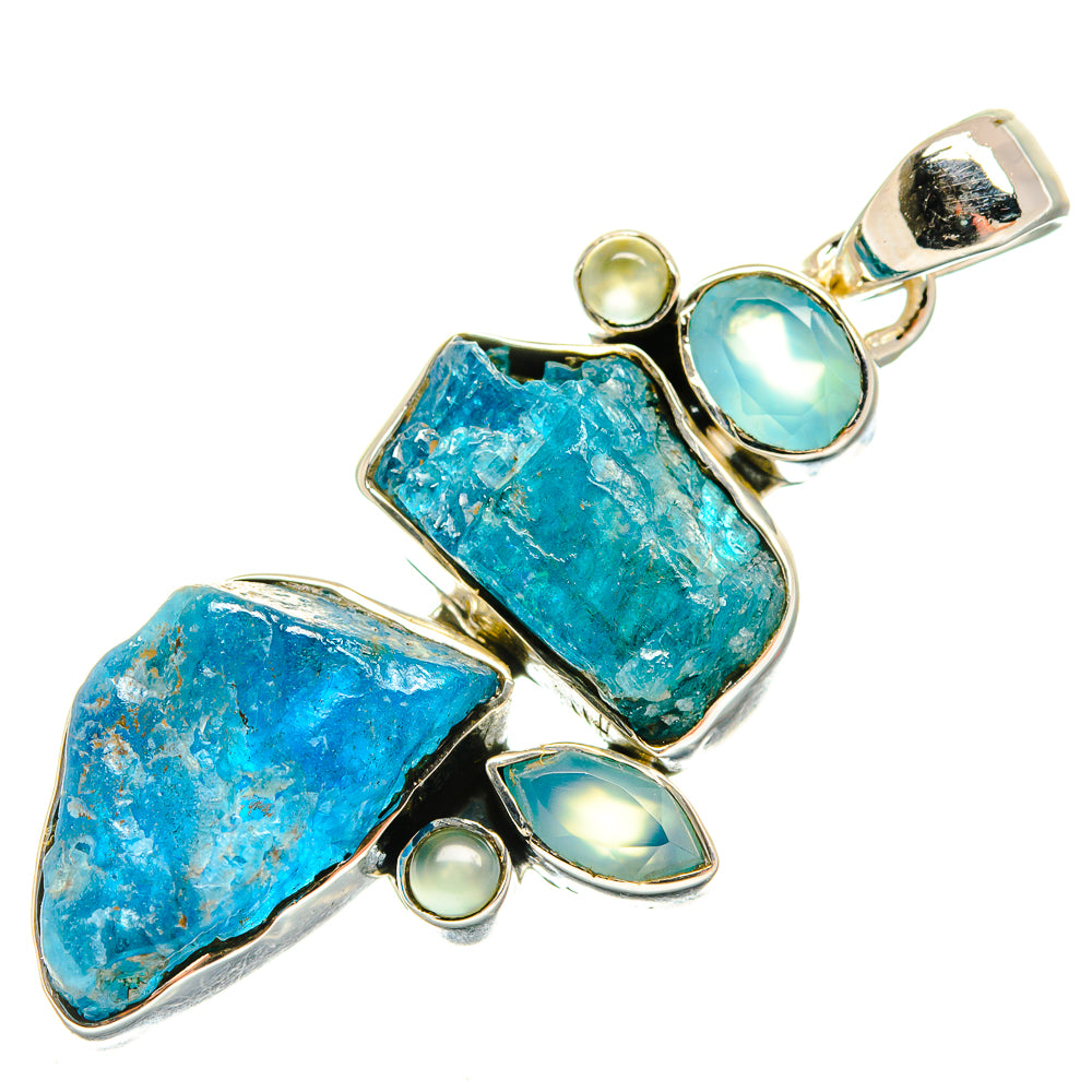 925 silver pendant with rough aqua chalcedony and blue apatite-like stones