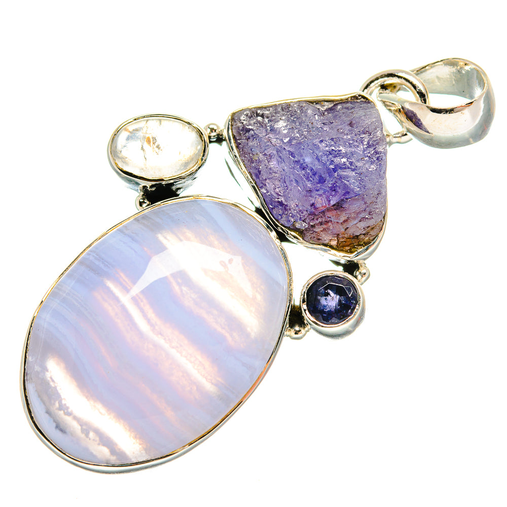 Blue Lace Agate Pendants handcrafted by Ana Silver Co - PD25935 - Photo 2