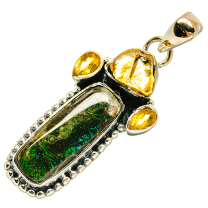 Sterling silver pendant with oval green-and-gold ammolite and three citrine accents