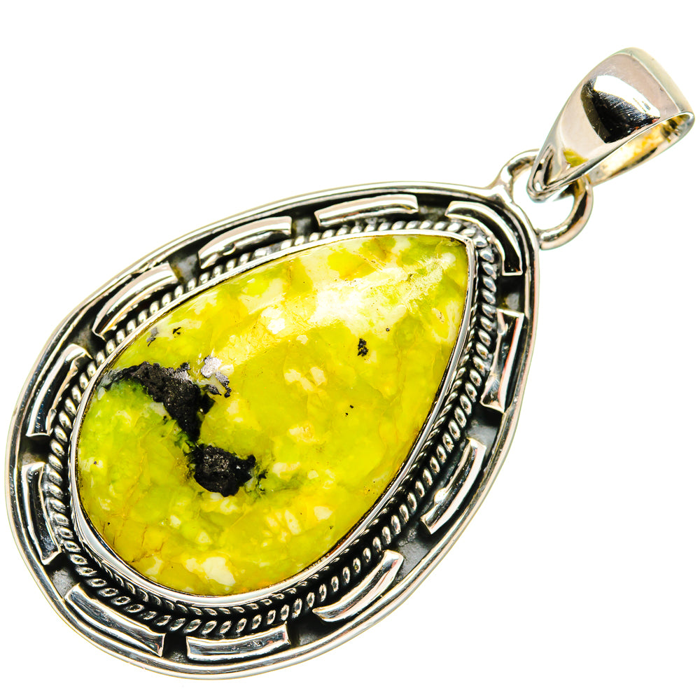 Teardrop green opal pendant in 925 sterling silver bezel with round bail
