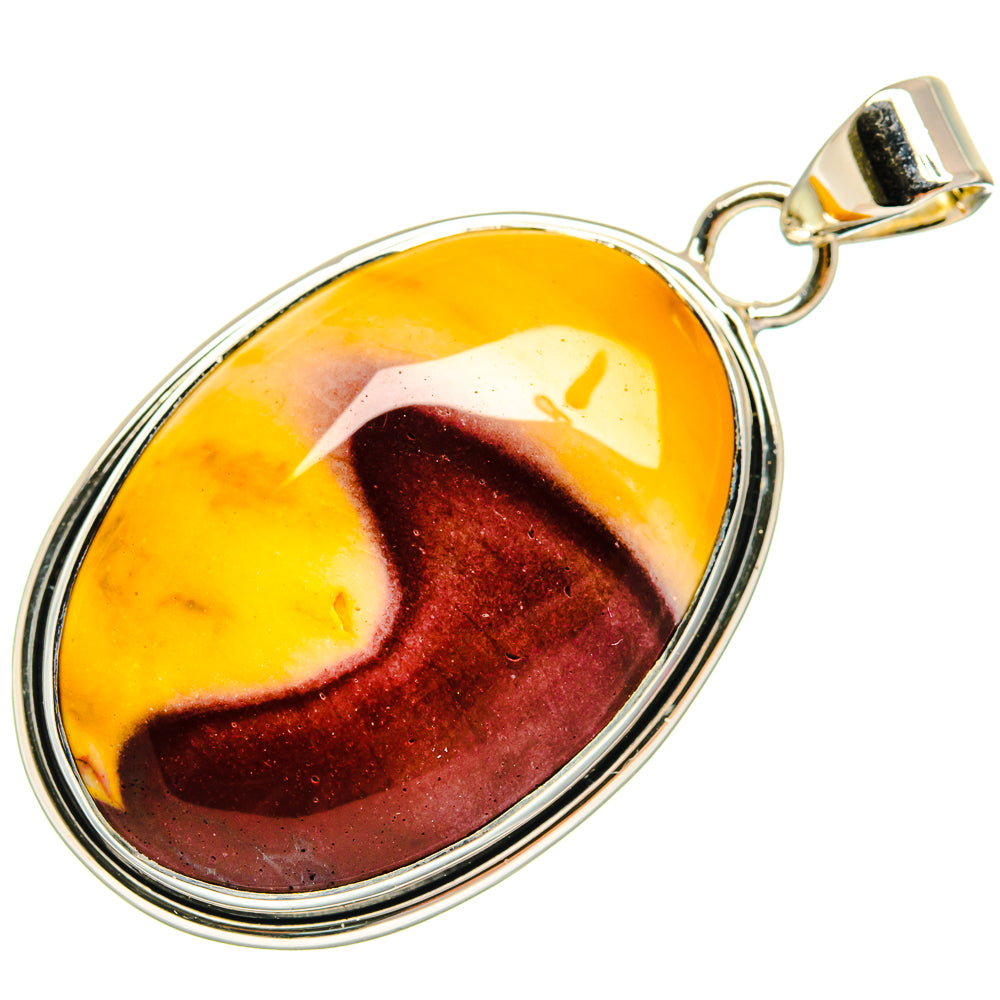 Oval mookaite stone pendant in oval bezel, 925 sterling silver bail