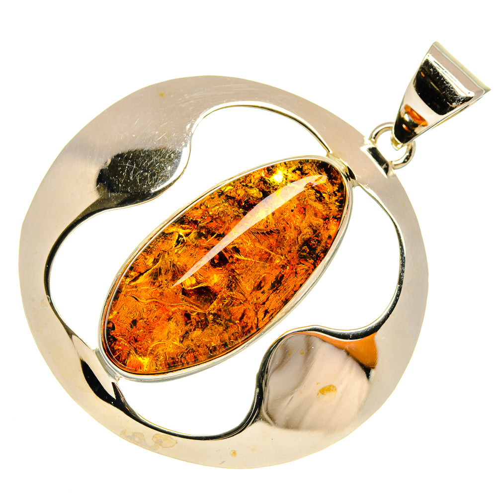 Sterling silver amber pendant with oval Baltic amber stone and polished bail