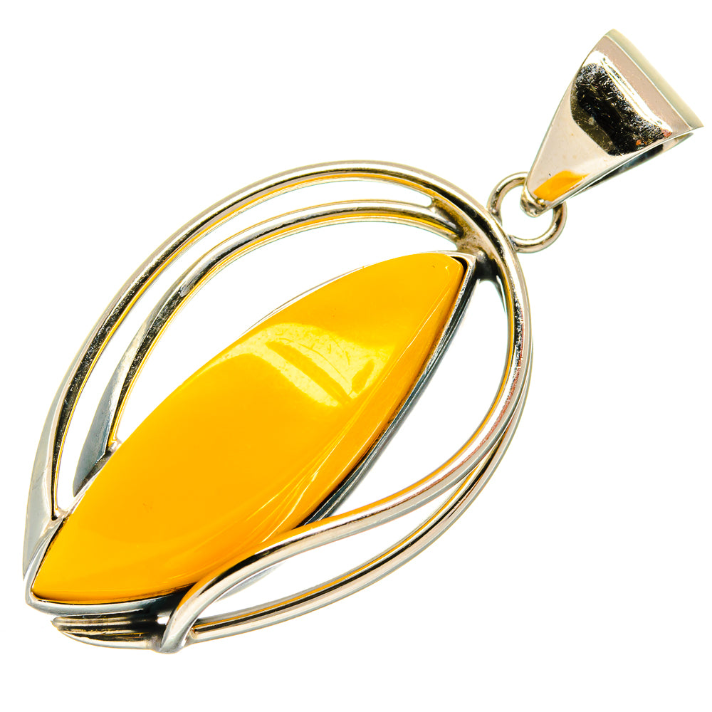 Amber pendant in 925 sterling silver with yellow teardrop Baltic amber stone