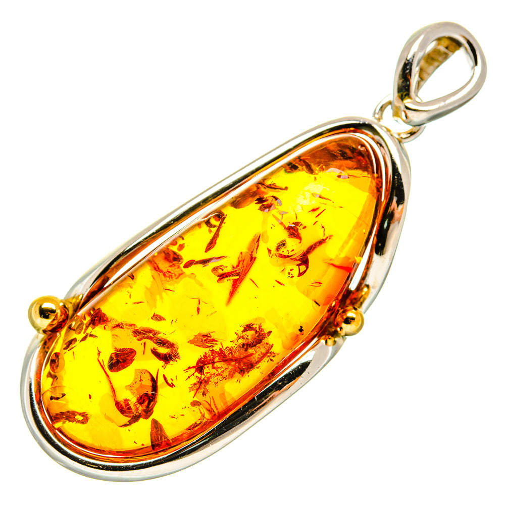 Amber teardrop pendant in 925 sterling silver with loop bail and gold-toned caps