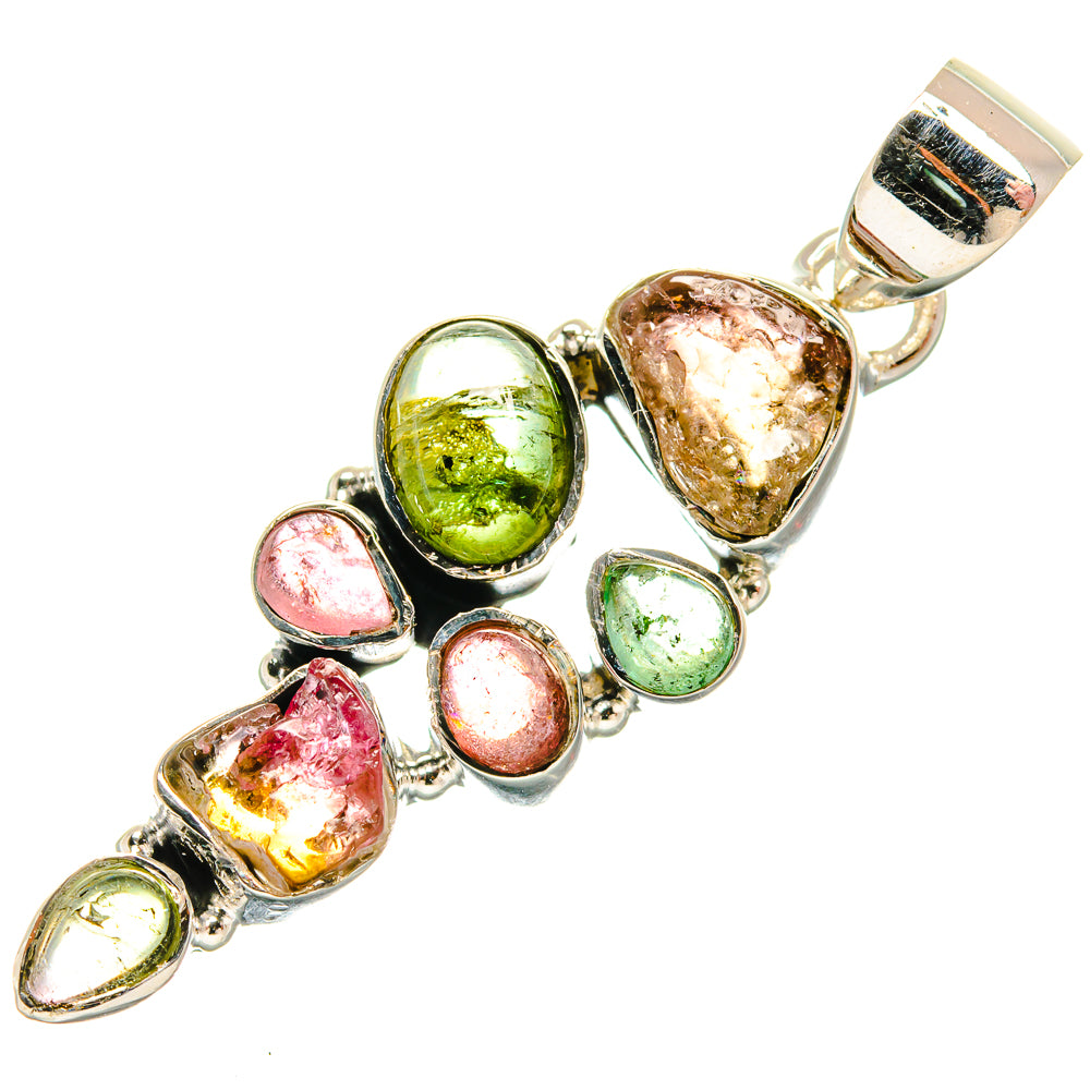 Sterling silver tourmaline pendant with mixed green, pink, and amber stones in bezels