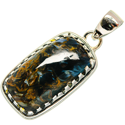Oval pietersite pendant in 925 sterling silver bezel with hinged bail