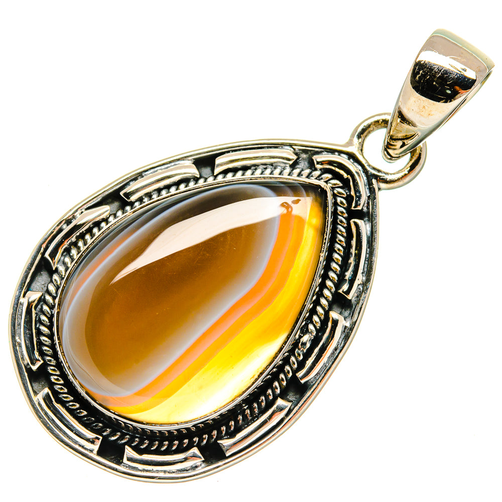 Sterling silver Botswana agate pendant with golden striped cabochon stone in an oval setting