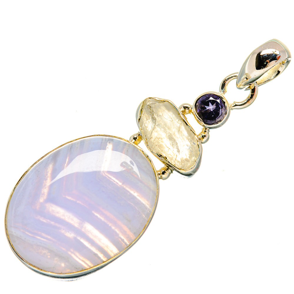 Blue Lace Agate Pendants handcrafted by Ana Silver Co - PD26264 - Photo 2