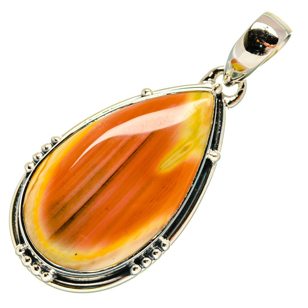 Sterling silver jasper pendant, teardrop orange-gold cabochon with round bail