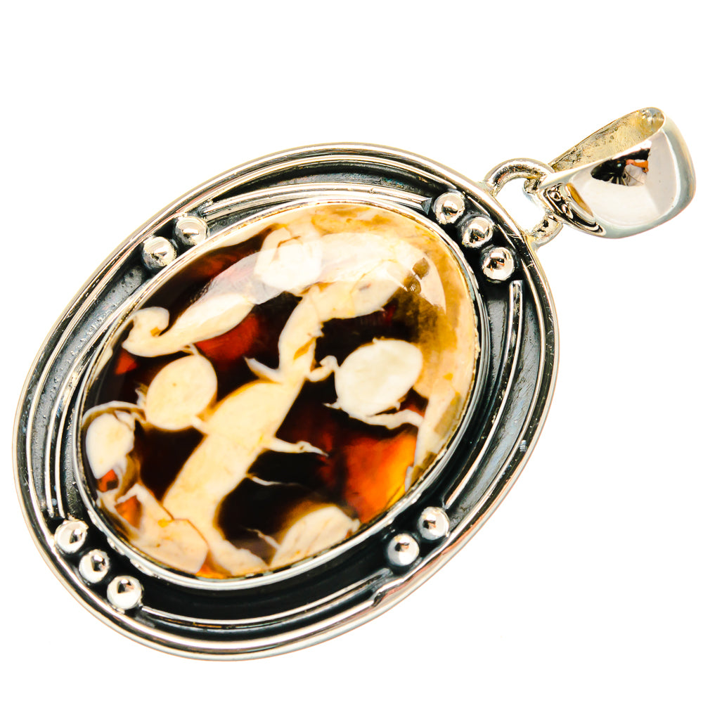 Sterling silver jasper pendant with leaf-like pattern and open loop bail