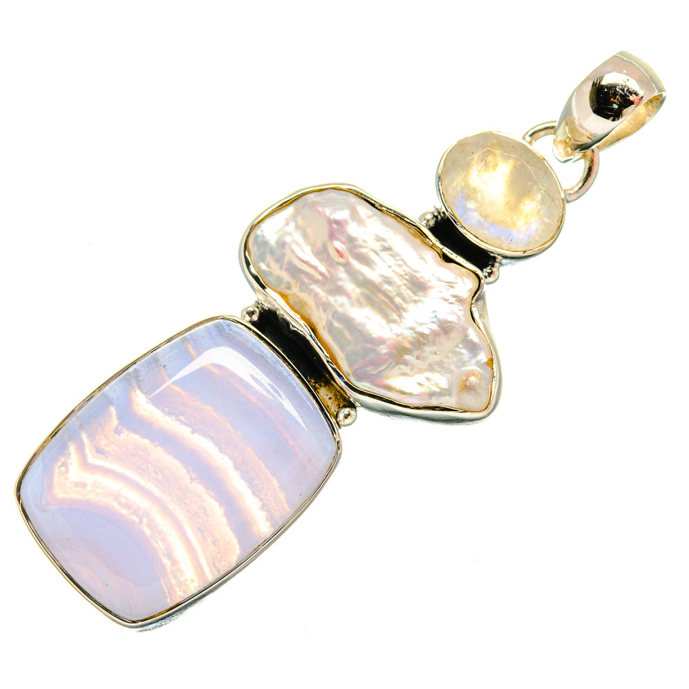Blue Lace Agate Pendants handcrafted by Ana Silver Co - PD26403 - Photo 2