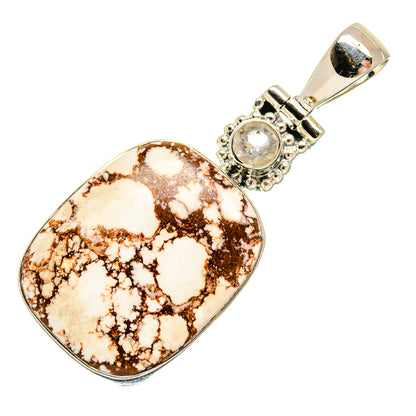 Marquise jasper pendant, white with brown veining, 925 sterling silver frame and round stones