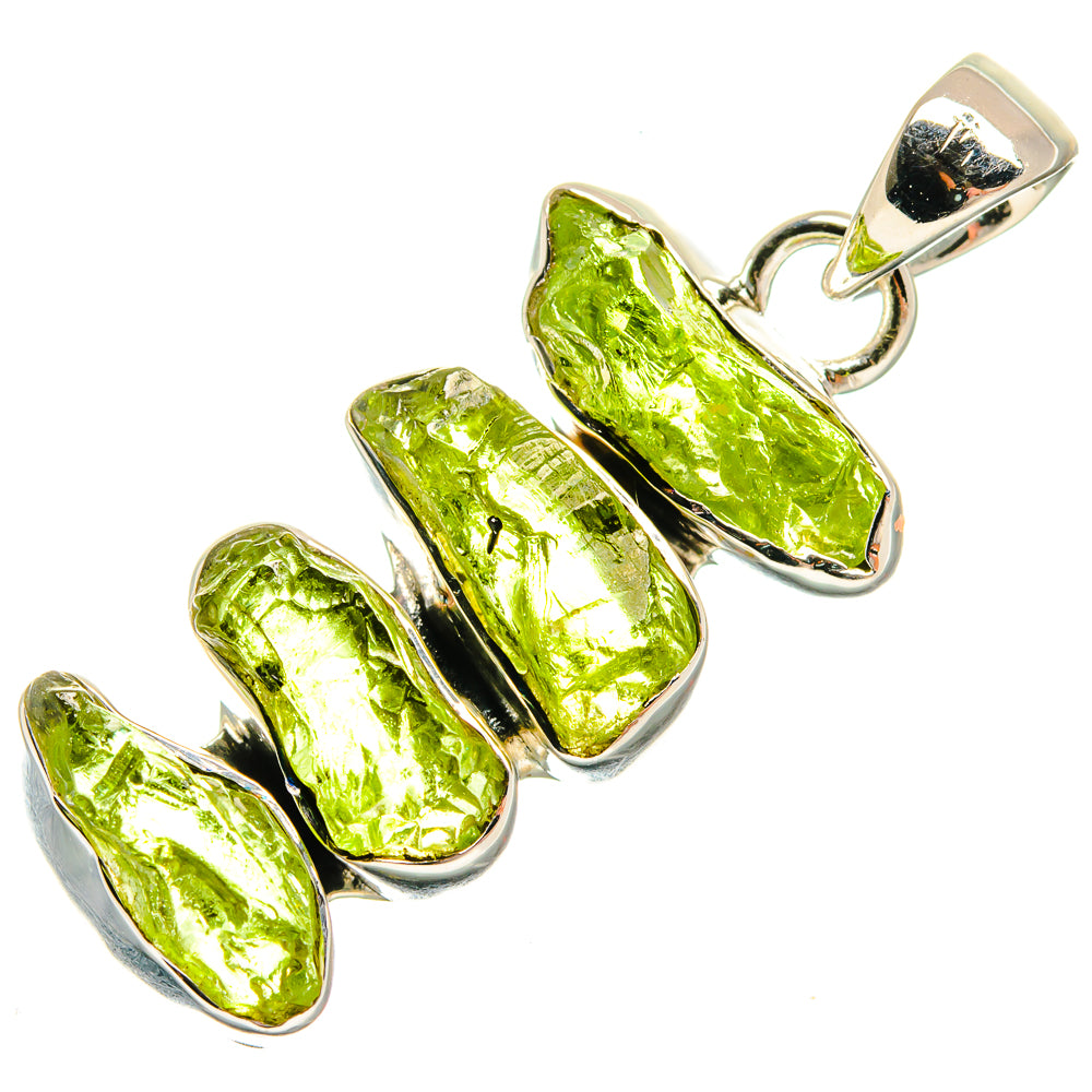 Rough green peridot pendant, three stone links with silver bail, 925 sterling finish