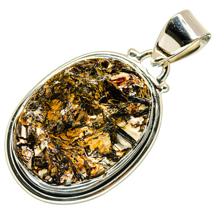 Oval rough astrophyllite pendant in polished 925 sterling silver bezel, with top bail